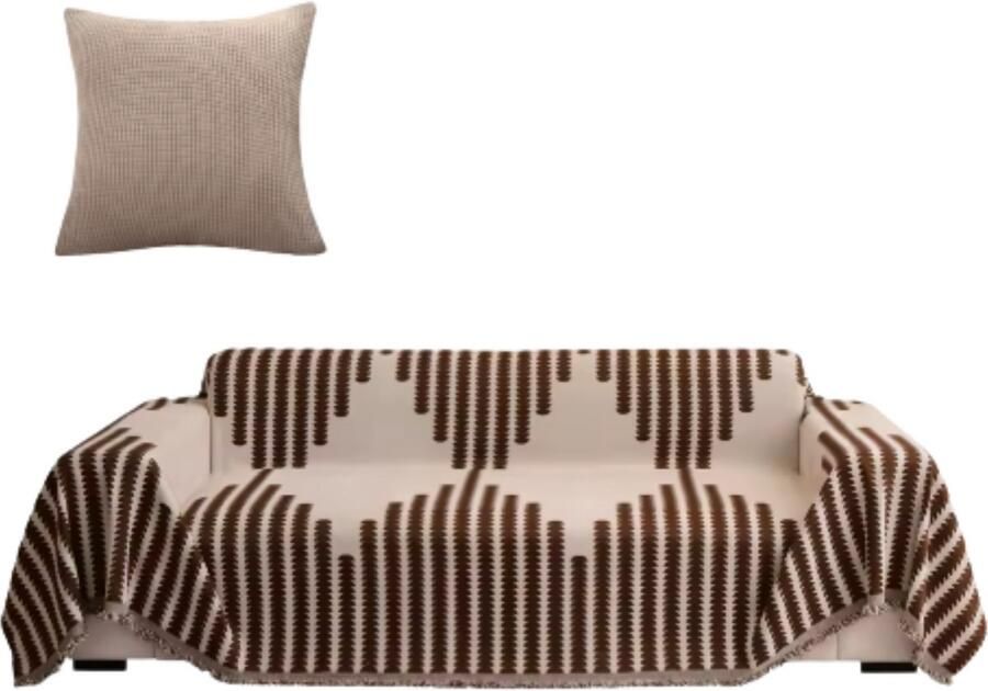 Bolt Edge Boho Bankhoes Bankbeschermer 180x340cm Zachte chenille Geruit design Zetelhoes Zetelovertrek Bruin