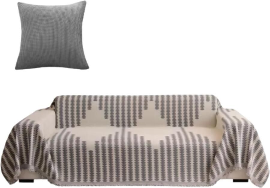 Bolt Edge Boho Bankhoes Bankbeschermer 180x340cm Zachte chenille Geruit design Zetelhoes Zetelovertrek Grijs