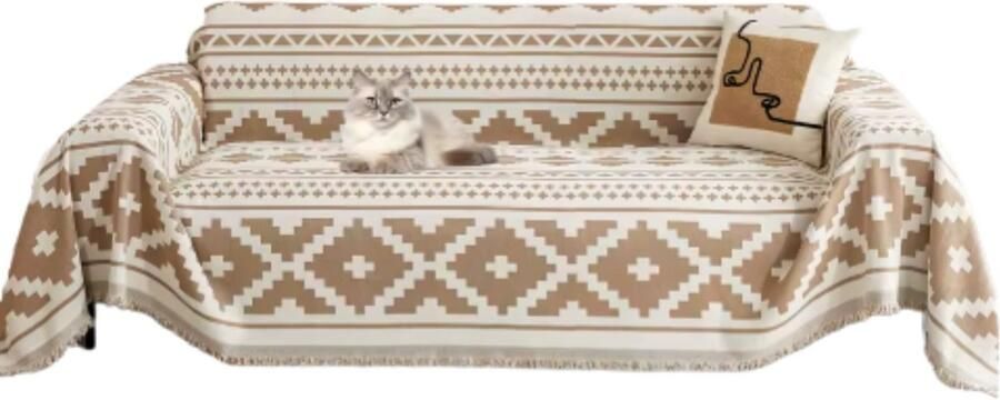 Bolt Edge Boho Bankhoes Bankbeschermer 180x340cm Zachte chenille Geruit design Zetelhoes Zetelovertrek Khaki