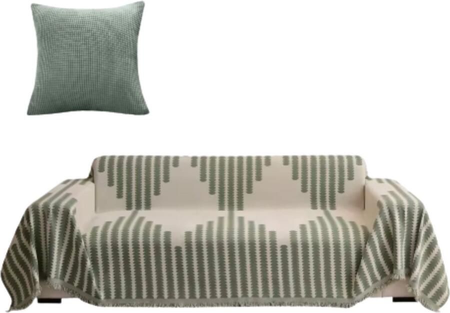 Bolt Edge Boho Bankhoes Bankbeschermer 180x340cm Zachte chenille Geruit design Zetelhoes Zetelovertrek Groen