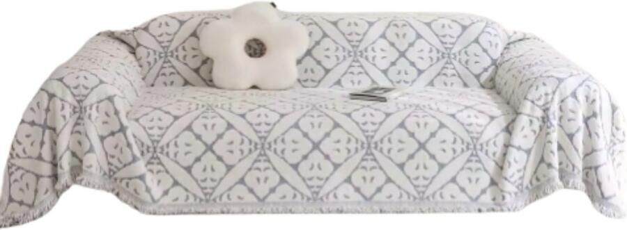 Bolt Edge Boho Bankhoes Bankbeschermer 180x340cm Zachte chenille Geruit design Zetelhoes Zetelovertrek Grijs