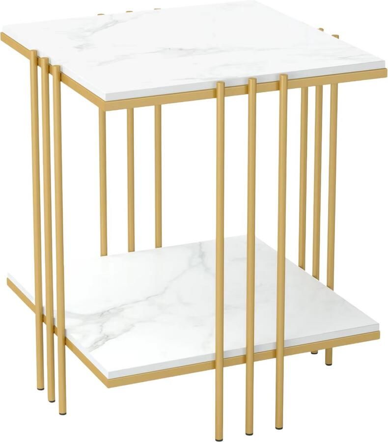 Bolt Edge Decoratieve kunst salontafel Voor woonkamer en zitkamer Grote dubbele laag marmeren top met opslagruimte Gouden palen en metalen poten