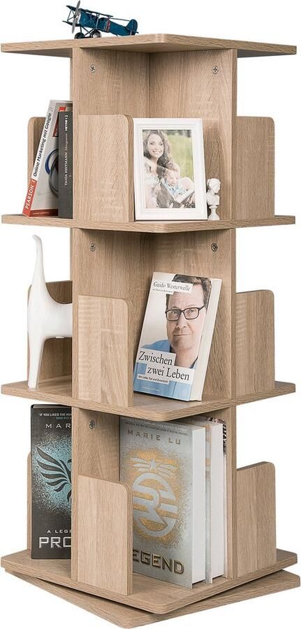 Bolt Edge Draaibare Boekenkast 3 Lagen Houten Boekenrek 39x39x128 cm