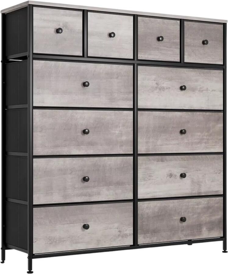 Bolt Edge Dressoir kast Grijs voor Woonkamer of slaapkamer met 12 Lades Stof en stalen frame Ladekast Opbergkast