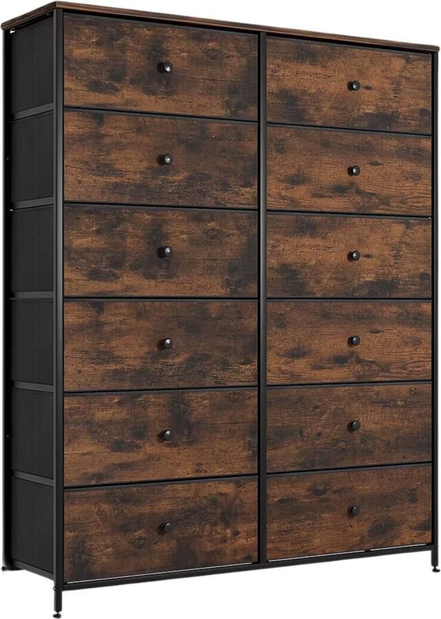 Bolt Edge Dressoir kast Industrieel voor Woonkamer of slaapkamer met 12 Lades Stof en stalen frame Ladekast Opbergkast