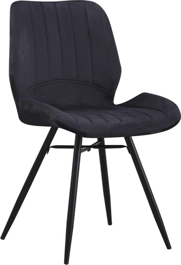Bolt Edge Eetkamerstoel Zwart Velvet Hoge rug Metalen poten Set van 1