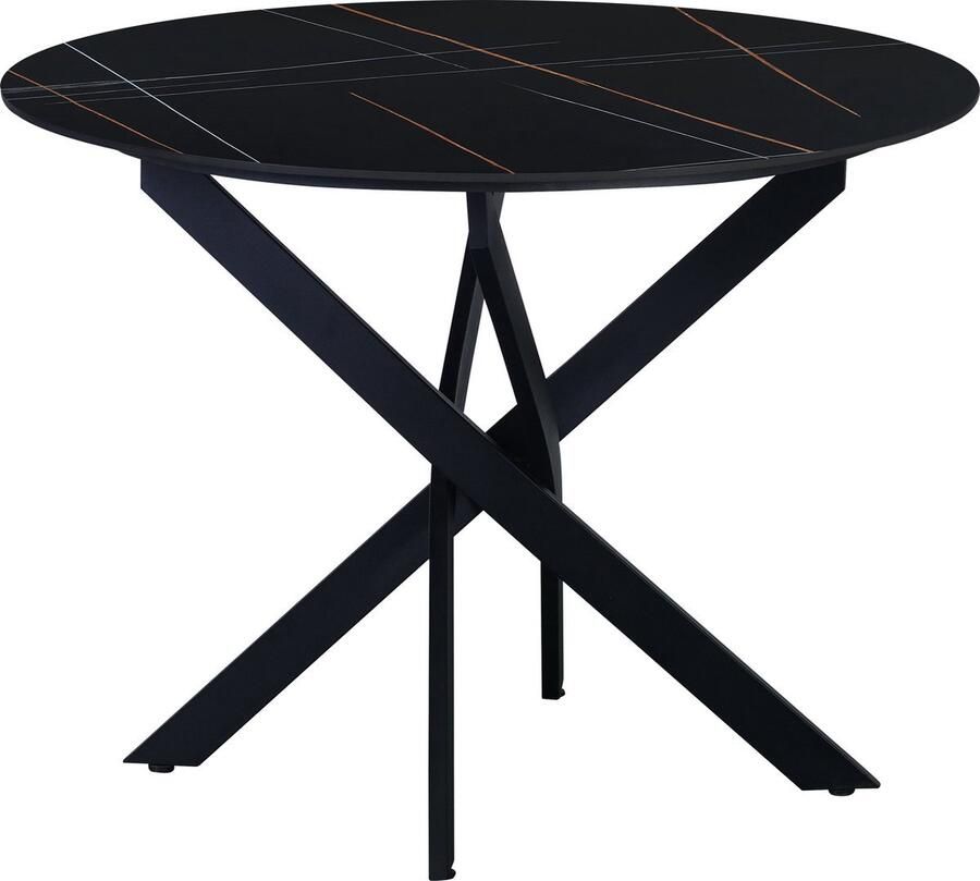 Bolt Edge Eetkamertafel Rond Tuintafel Marmerlook Zwart Voor 4 Personen 100x100x76 cm