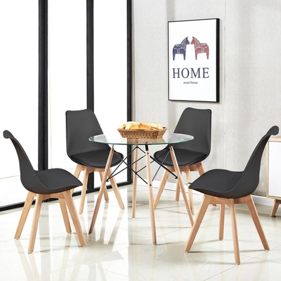 Bolt Edge Eetkamertafel Zwart Met Stoelen Kuipstoel Set Eethoek Set van 4