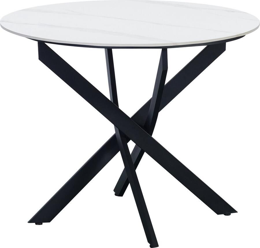 Bolt Edge Eettafel Marmerlook Wit Rond 4 Personen Voor Binnen en Buiten