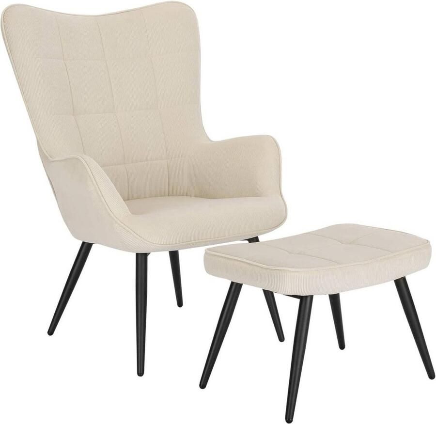 Bolt Edge Fauteuil Beige Corduroy Met Hocker Armleuning Woonkamer