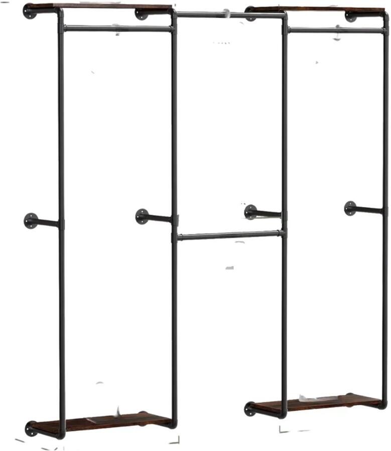 Bolt Edge Industrieel Pijp Kledingrek Wand Gemonteerde Kledingstandaard met Planken Inloopkast voor Kleding Ophangen en Opslag