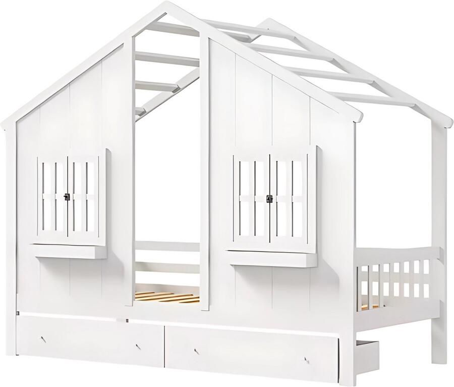 Bolt Edge Kinderbed 90x200 cm Met 2 lades Huisbed Voor Kinderen Peuterbed Met lattenbodem Zonder matras