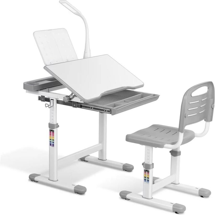 Bolt Edge Kinderbureau set met in hoogte verstelbare student bureaustoel Uittrekbare lade voor kinderen geschikt voor 3-10 jaar studie Lichtgrijs 66 5 x 50 x 54–76 5 cm