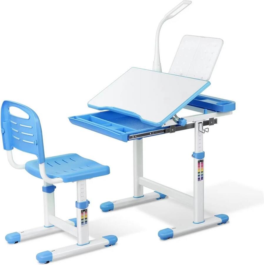 Bolt Edge Kinderbureau set met in hoogte verstelbare student bureaustoel Uittrekbare lade voor kinderen geschikt voor 3-10 jaar studie Blauw 66 5 x 50 x 54–76 5 cm