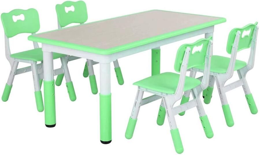 Bolt Edge Kindertafel en 4-Stoelenset In Hoogte Verstelbare Tafelset voor Peuters Activiteitstafel voor Studie Schrijven en Spelen Lichtgrijs 120x60cm
