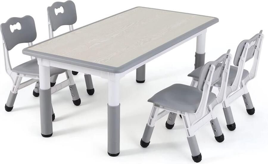 Bolt Edge Kindertafel en 4-Stoelenset In Hoogte Verstelbare Tafelset voor Peuters Activiteitstafel voor Studie Schrijven en Spelen Lichtgrijs 120x60cm