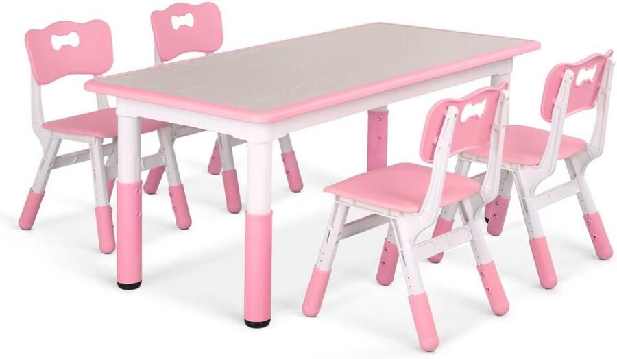 Bolt Edge Kindertafel en 4-stoelenset In hoogte verstelbare tafelset voor peuters met meerdere activiteit Studie schrijven spelen voor kinderen Kindertafel en stoel Roze 120x60cm