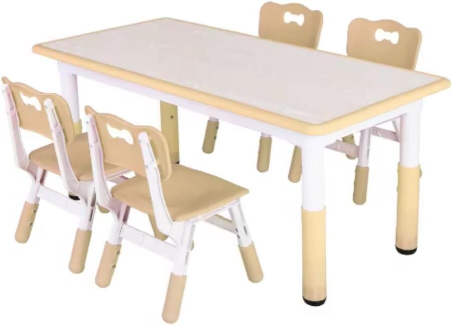 Bolt Edge Kindertafel en 4 Stoelenset Voor Peuters en Kleuters In Hoogte Verstelbaar Multifunctioneel voor Studie Schrijven & Spelen Duurzaam Kunststof Geel 120x60cm