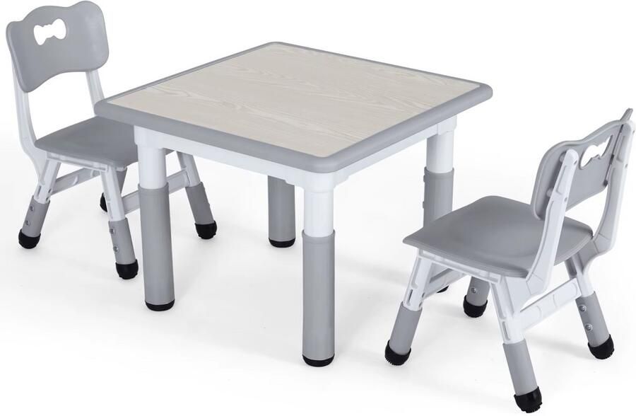 Bolt Edge Kindertafel met stoeltjes 2 stoelen Activiteiten tafel Speeltafel Kinderbureau 3-8 jaar In Hoogte Verstelbaar Studeertafel voor Kinderen Lichtgrijs