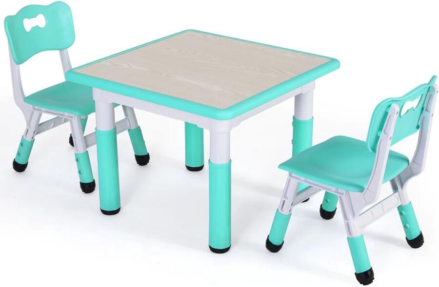 Bolt Edge Kindertafel met stoeltjes 2 stoelen Activiteiten tafel Speeltafel Kinderbureau 3-8 jaar In Hoogte Verstelbaar Studeertafel voor Kinderen Turquoise