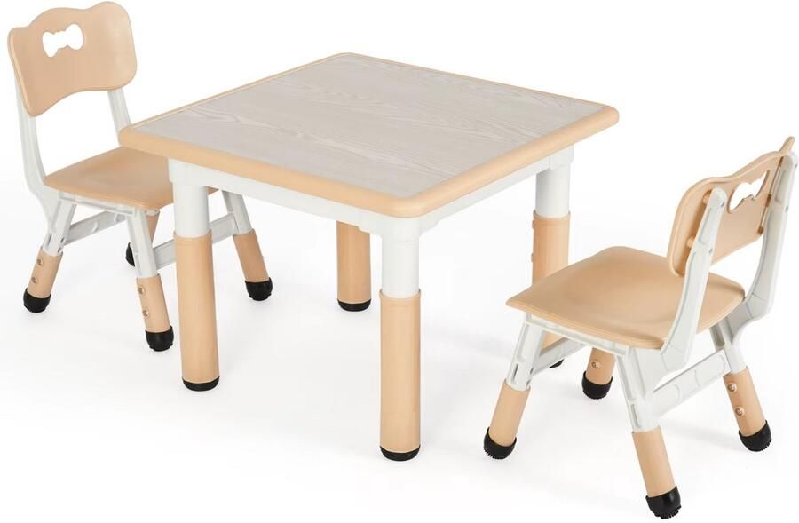 Bolt Edge Kindertafel met stoeltjes 2 stoelen Activiteiten tafel Speeltafel Kinderbureau 3-8 jaar In Hoogte Verstelbaar Studeertafel voor Kinderen Beige