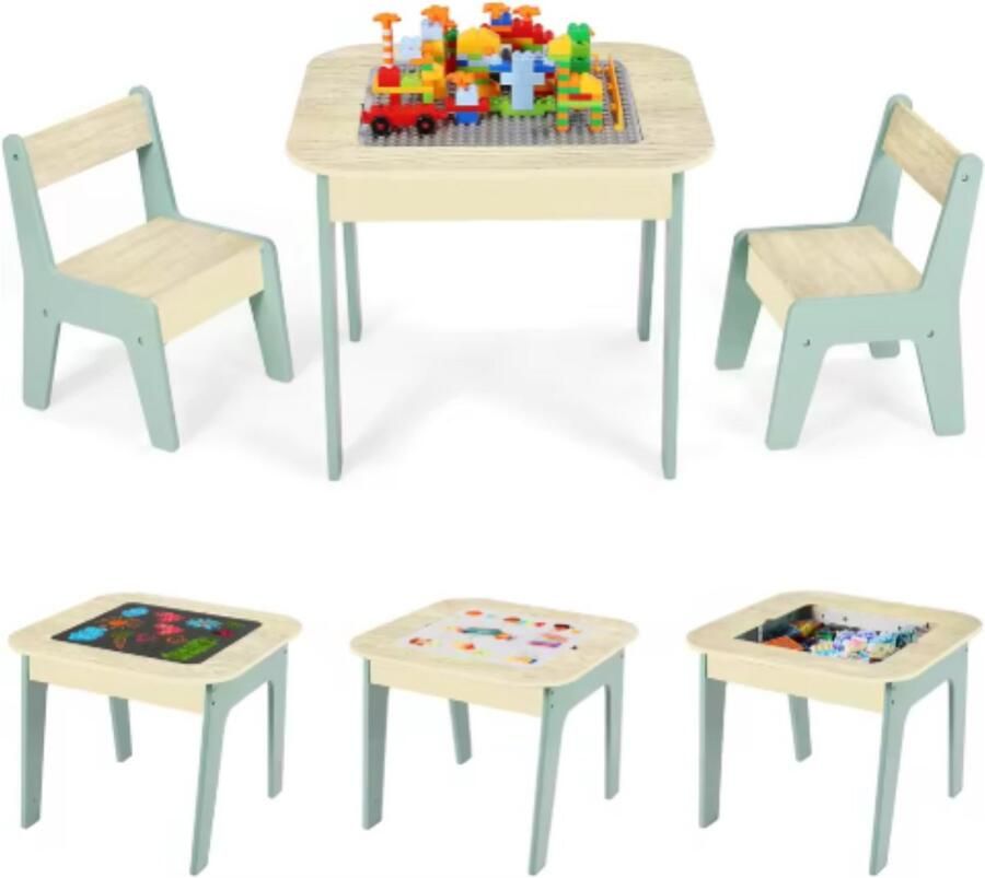 Bolt Edge Kindertafel Speeltafel- Voor Kinderen & Kleuterschool Kindertafel en stoeltjes 2-in-1 Speeltafel Met Opbergruimte & Stoelen Lichtgrijs