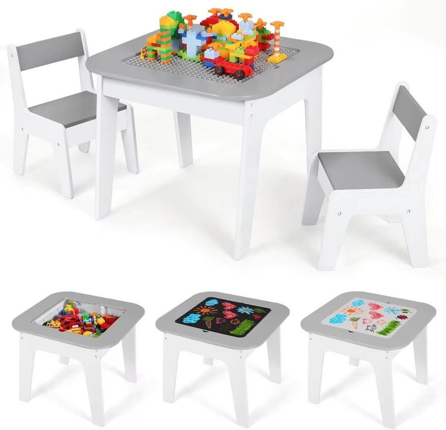 Bolt Edge Kindertafel Speeltafel- Voor Kinderen & Kleuterschool Kindertafel en stoeltjes 2-in-1 Speeltafel Met Opbergruimte & Stoelen Grijs