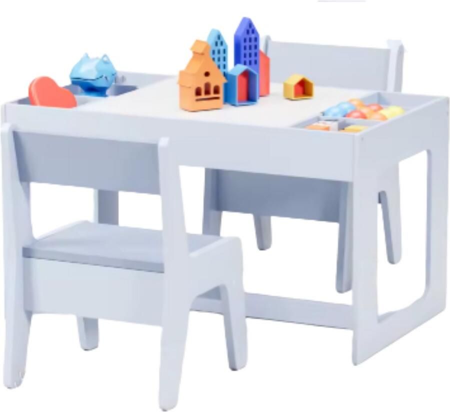 Bolt Edge Kindertafel Speeltafel- Voor Kinderen & Kleuterschool Kindertafel en stoeltjes 3-in-1 Met Tekenbord Opbergruimte & 2 Stoelen Lichtgrijs