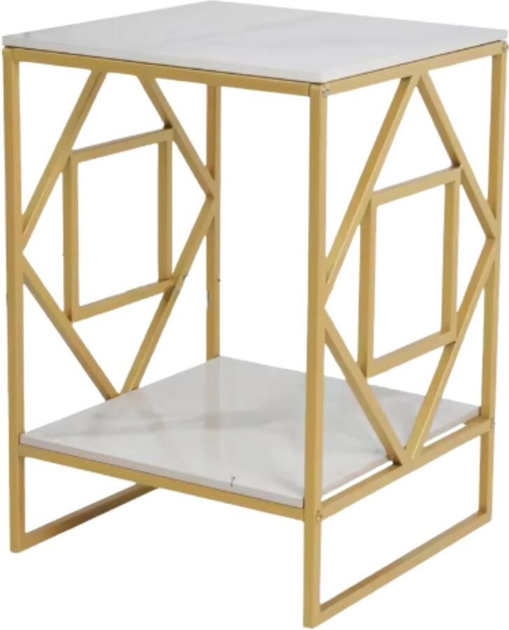 Bolt Edge Moderne bijzettafel Mira Goud Echter marmer Salontafel Woonkamer Emerald look Side table 40cm Vierkant