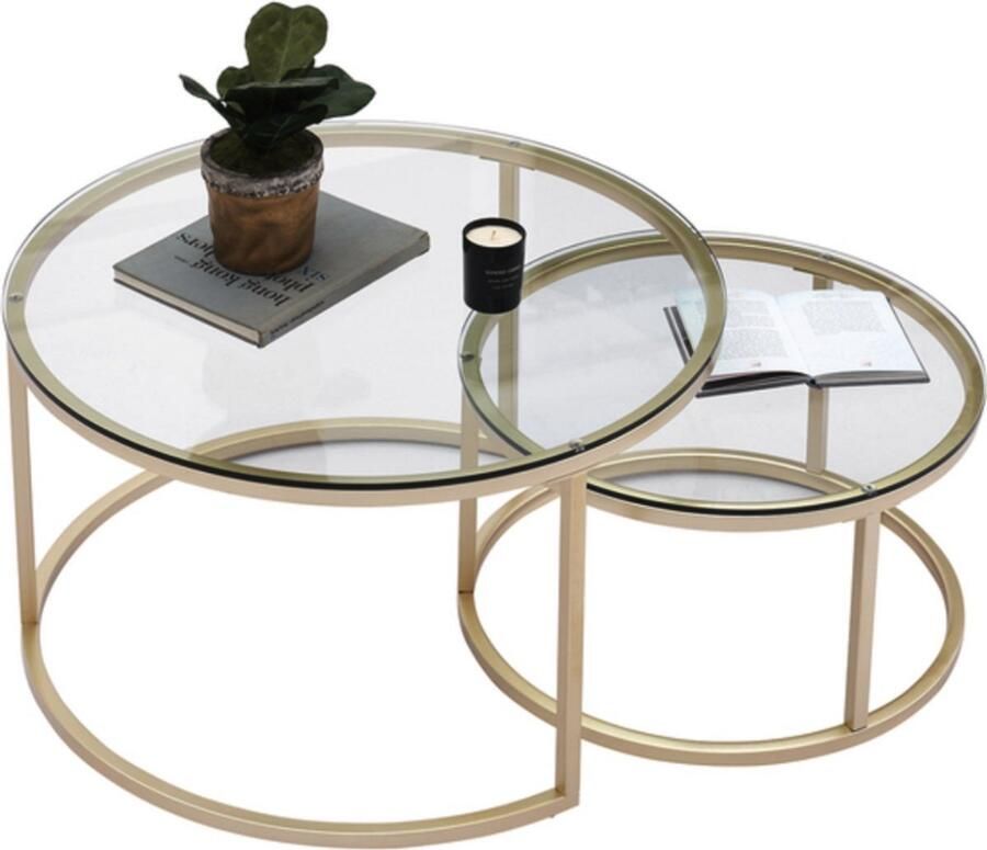 Bolt Edge Moderne Salontafel Set van 2 Landelijk Rond Glas Goud 80 en 60cm
