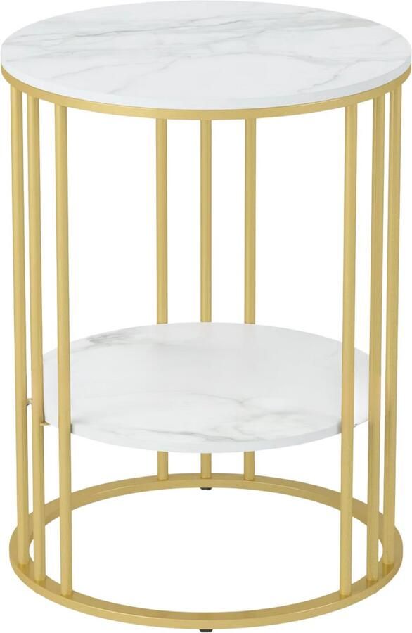 Bolt Edge Ronde bijzettafel Malito -Salontafel Woonkamer Marmerlook wit Side table 40cm