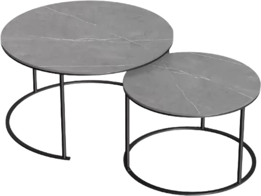 Bolt Edge Ronde salontafel Venetia Set van 2 Marmer tafelblad Bijzettafel woonkamer Metalen poten Grijs