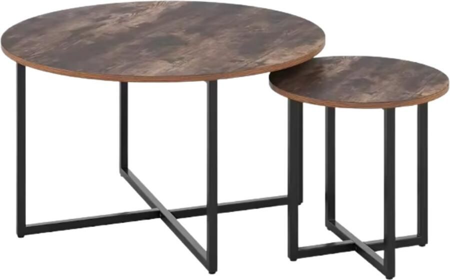 Bolt Edge Salontafel Bijzettafels 2 stuks Voor Woonkamer Vintage Bijzettafel van Hout met Metalen Poten Middentafel 80cm x 42cm Bruin