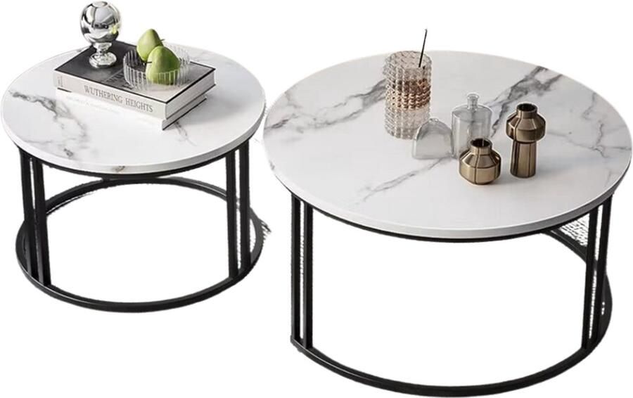 Bolt Edge Salontafel Derloni Glossy white 2-Delig Vierkant Woonkamer Bijzettafels