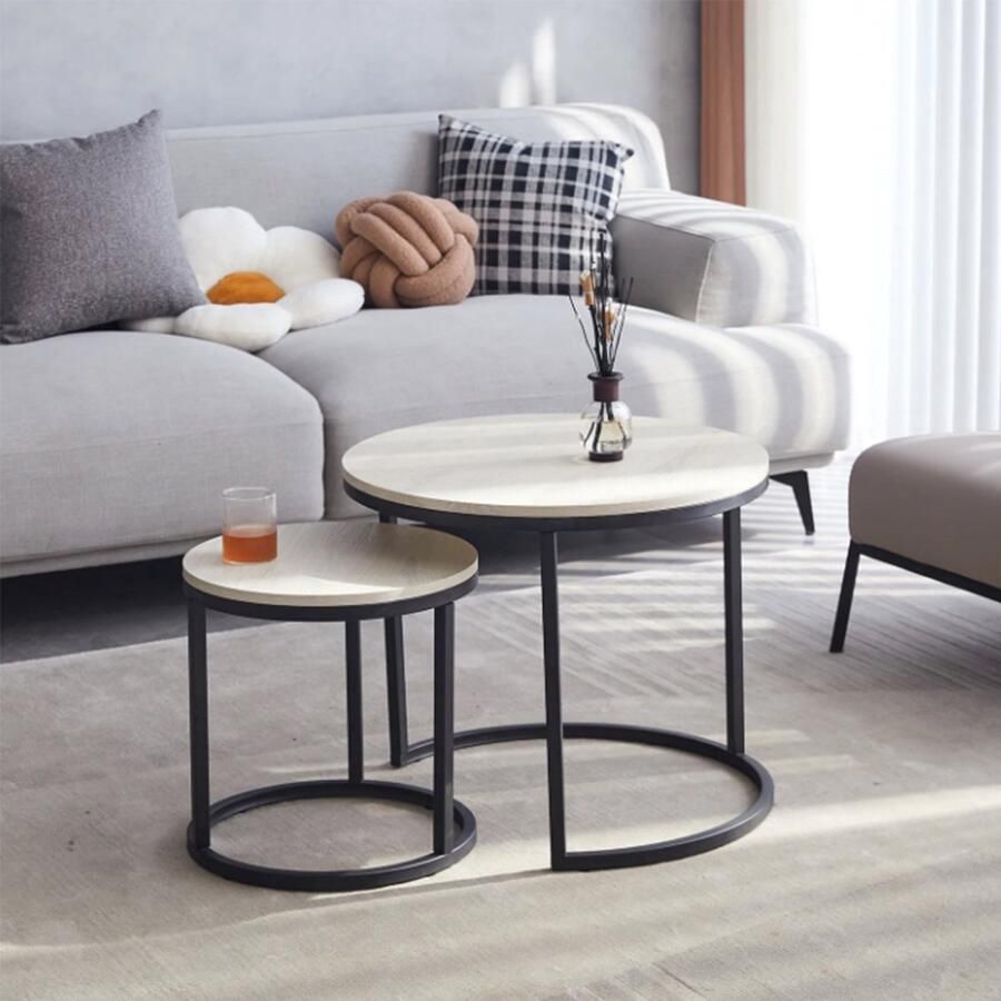 Bolt Edge Salontafel Set van 2 Rond 60 40cm Landelijk Wit