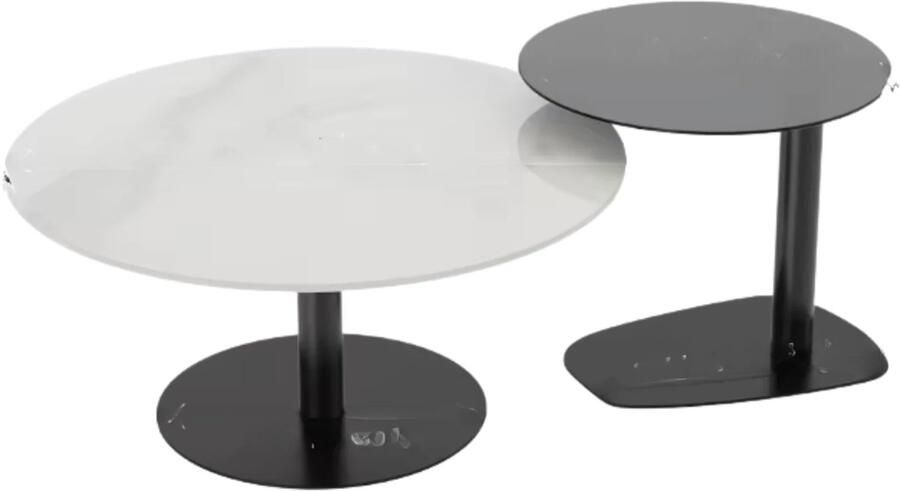 Bolt Edge Terino Salontafel Set van 2 Gesinterde Steen met Glas Marmer look