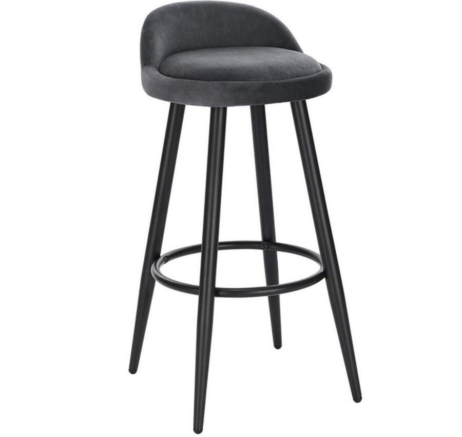 Bolt Edge Velvet Barkruk Ergonomische Barstoelen Set van 1 Donkergrijs Kleine rugleuning Keuken & Bar Zithoogte 69cm