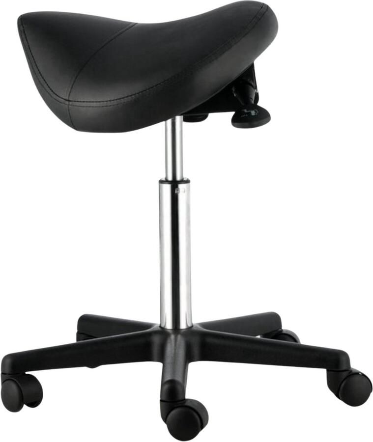 Bolt Edge Zadelkruk op wielen Ergonomische Kruk Kapperskruk- Tabouret- In Hoogte Verstelbaar PU Leer met Wielen- Zwart