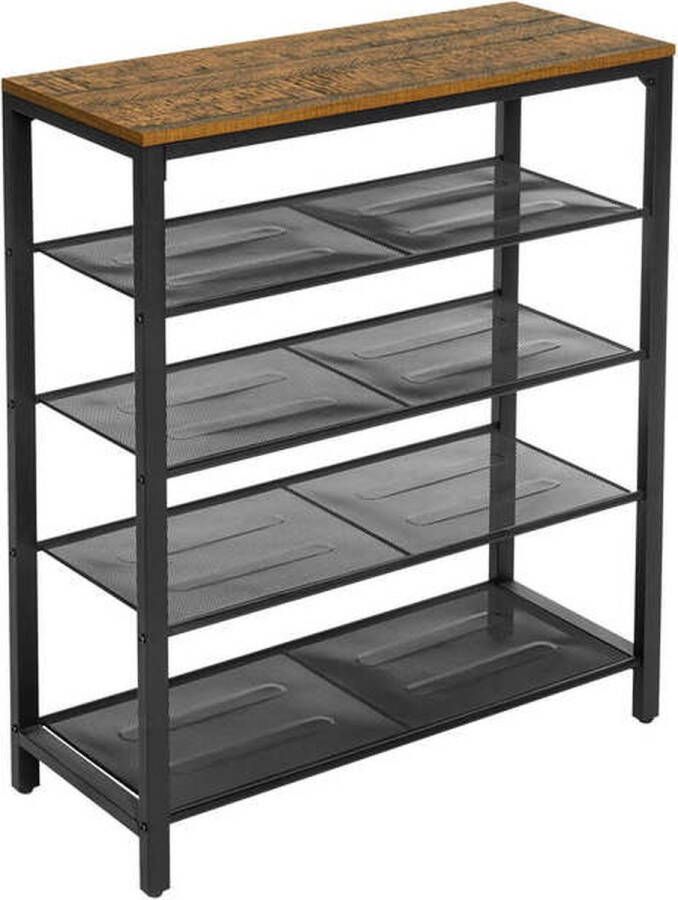 Bolture Schoenenrek Rek voor Schoenenkast Kast Hal 5-laags Vintage Hout Metaal Industrieel Bruin Zwart