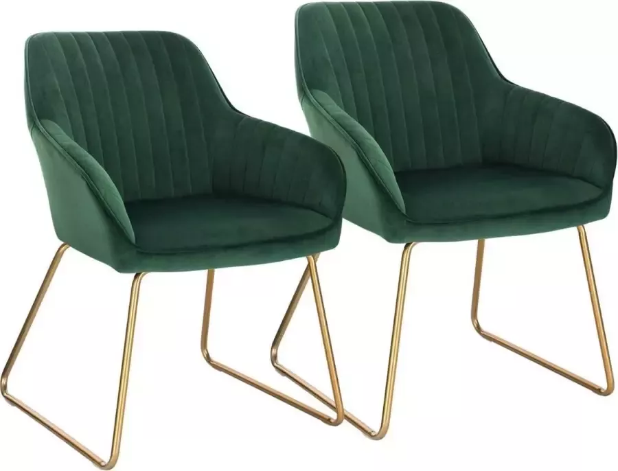 Bolture Velvet Eetkamerstoelen met Armleuning Eetkamerstoel Velours Stijlvol Ergonomisch & Comfortabel Set van 2 Donkergroen met Gouden Poten