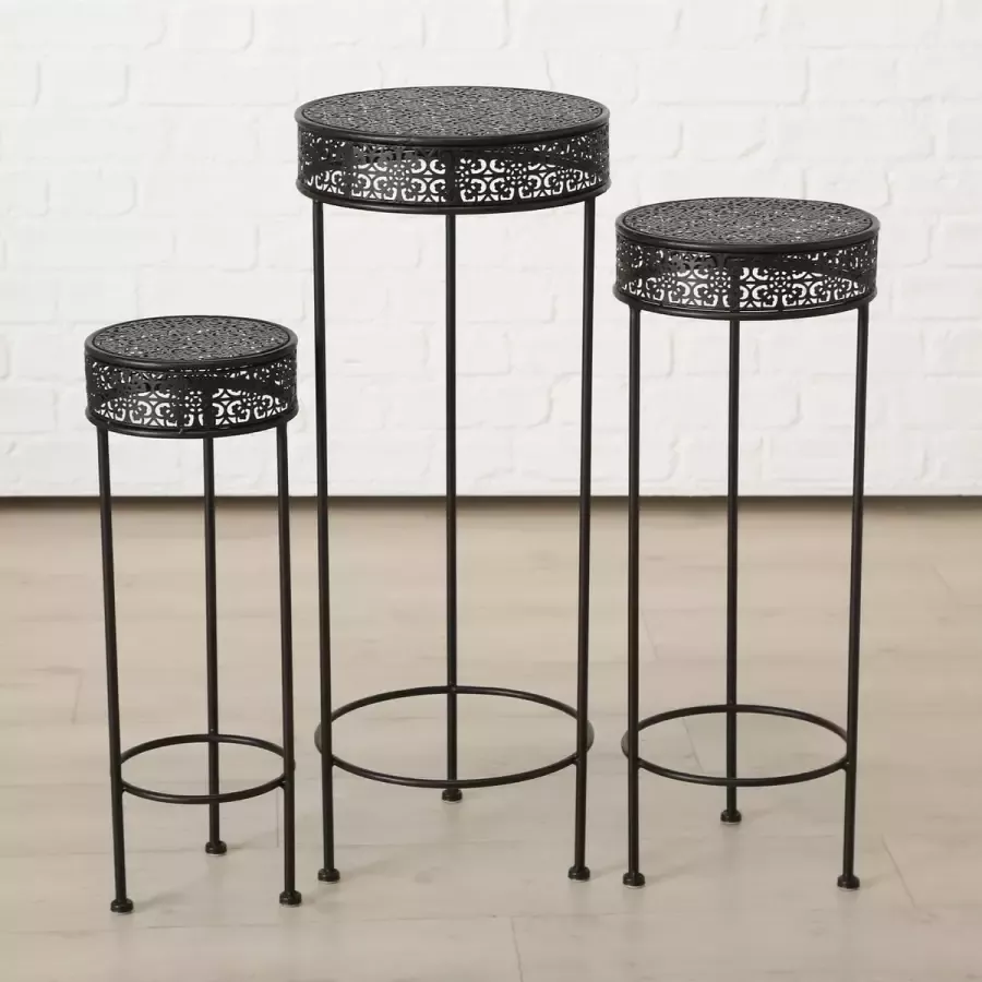 Boltze Bijzet tafel 3 set Smeedijzer Rond -20 75 cm Bruin zwart Ø 25-35cm