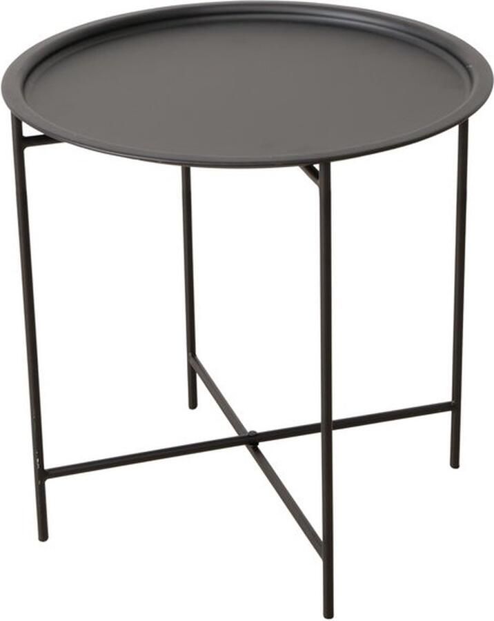 Boltze bijzettafel Rocko zwart metaal 46 cm inclusief dienblad