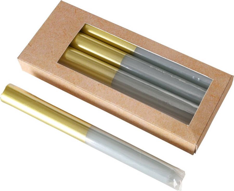 Boltze Voeg een vleugje elegantie toe aan je eettafel met onze set van vier zachtblauwe dinerkaarsen verfraaid met een subtiel vleugje goud. Deze kaarsen creëren een verfijnde en warme sfeer perfect voor speciale diners of gezellige avonden. Met een brand