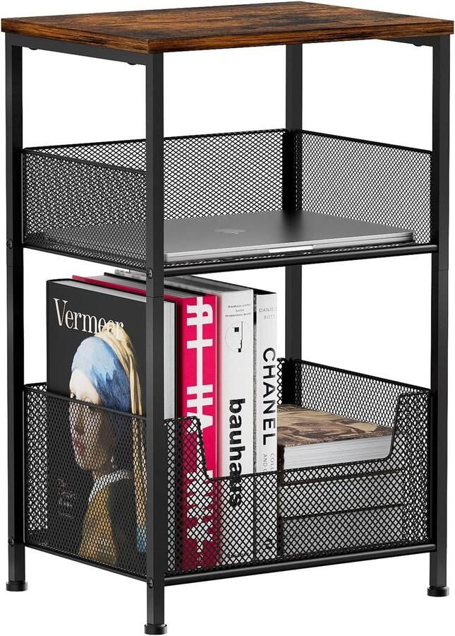 Bomclap bijzettafel 3 niveaus 64.5cm Rustiek bruin & zwart