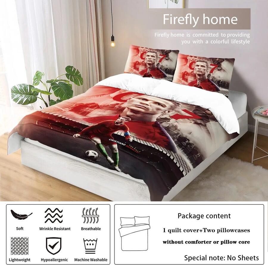 BonBonVibes Cristiano Ronaldo CR7 Voetbal beddengoed- Cristiano Ronaldo Portugal Slaapkamer Beddengoed- EK Voetbal Portugal Deken Beddengoed set bed laken Dekbedovertrek