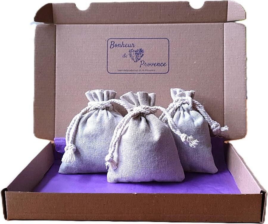 Bonheur de Provence Bonheur de Provence© 3 geurzakjes linnen met biologische lavendel 15 gram per zakje in luxe verpakking geurzakje kledingkast