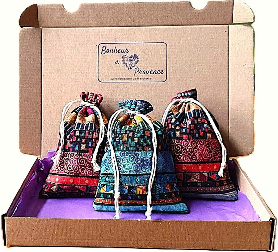 Bonheur de Provence Bonheur de Provence© Geurzakjes met biologische lavendel uit de Provence 3 x 35 gram veelkleurige linnen zakjes geurzakjes kledingkast