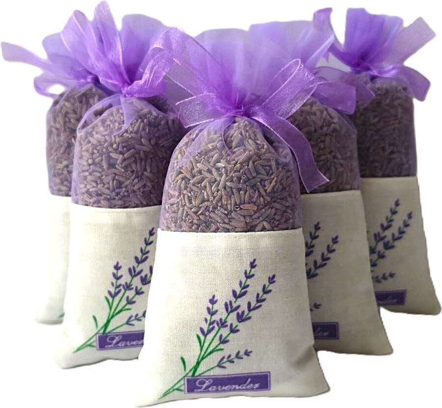 Bonheur de Provence Bonheur de Provence© lavendel geurzakjes met Biologische lavendel 5 heerlijk geurende linnen organza zakjes met 20 gram lavendel lila luxe verpakking geurzakjes kledingkast - Foto 2