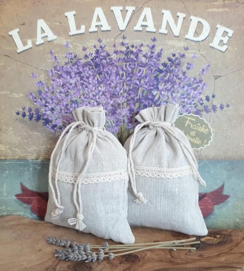 Bonheur de Provence lavendel geurzakjes met biologische lavendel uit de Provence 2 grote linnen zakken met 65 gram lavendel per zakje geurzakjes kledingkast cadeau - Foto 2