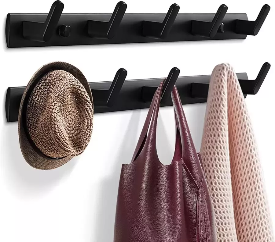 Bonoff Wandkapstok SET VAN 2 stuks!! Kapstok – Wandkapstok – Luxe Zwart Moderne Look 5 haaks RVS metaal – Kapstok Haken – Kapstok Hangend Kapstokken